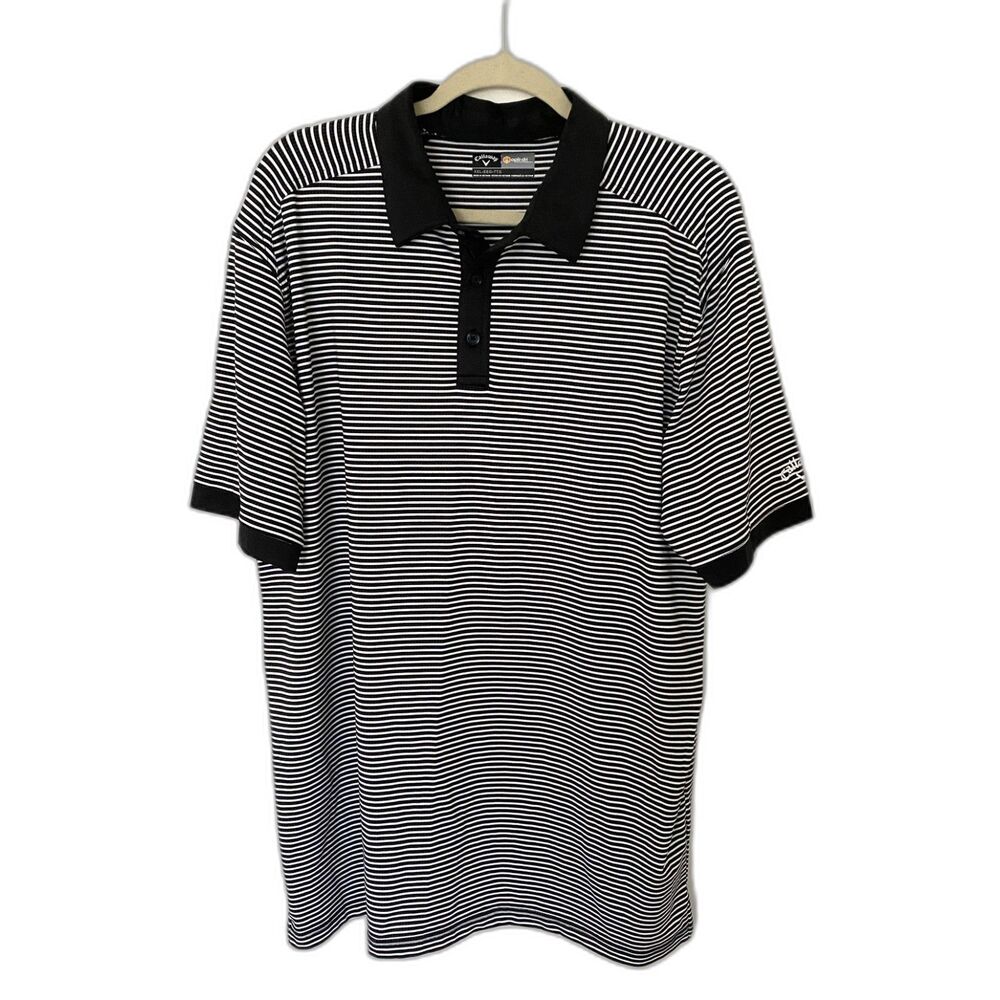 Callaway Opti Dri Stripped Black and White Short Sleeve Golf Polo Shirt Sz XXL